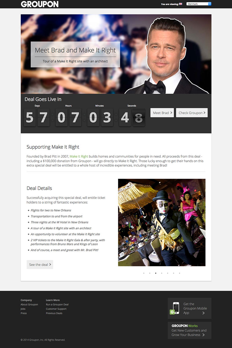 Groupon & Brad Pitt Giveaway Landing Page